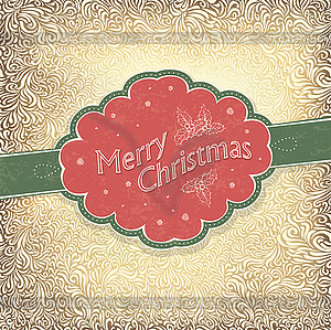 Merry Christmas vintage card with snowy pattern. - vector clipart