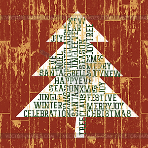 Christmas tree words composition. Vintage styled , E - vector clipart