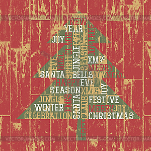 Xmas tree on wooden texture. Vintage styled - vector clipart