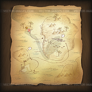 Treasure map on wooden background - vector image