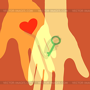 Key and heart as gift. Valentines day background - vector clipart