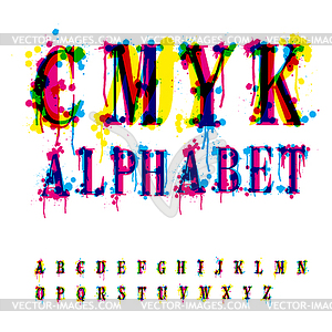 CMYk alphabet. Composition of unrecognized differen - vector clipart / vector image