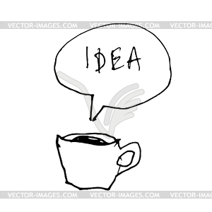 Coffee cup symbol with idea word in speech bubble. - vector clipart