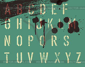 Grunge stencil alphabet with drops and streaks. , - vector clipart