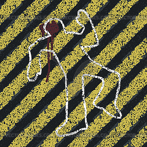 Murder Silhouette on yellow hazard lines. Accident - vector clipart