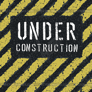 Under construction message on asphalt background. - vector image