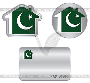 Home icon on Pakistan flag - vector image