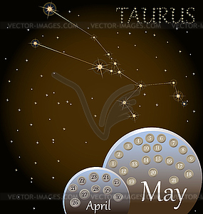 Calendar of zodiac sign Taurus - vector EPS clipart