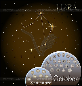 Calendar of zodiac sign Libra - vector clipart