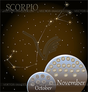 Calendar of zodiac sign Scorpio - vector image