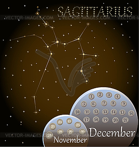 Calendar of zodiac sign Sagittarius - vector image