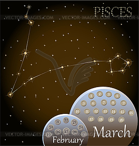 Calendar of zodiac sign Pisces - vector EPS clipart