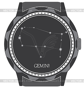 Watch dial with zodiac sign Gemini - vector clip art