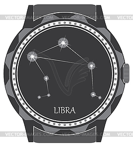 Watch dial with zodiac sign Libra - vector image