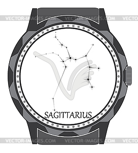 Watch dial with zodiac sign Sagittarius - vector image