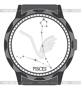 Watch dial with zodiac sign Pisces - vector clipart