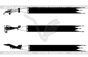 Airplane silhouette with banners - vector image