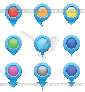 Set of blue circle pointers in colors of rainbow - vector clip art