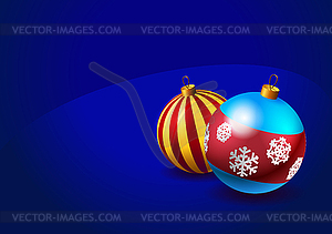 Christmas baubles on blue background - vector image