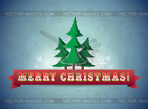 Vintage blue christmas greeting card with trees - vector clipart / vector image