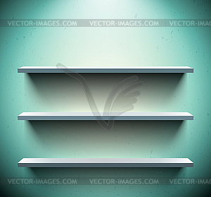 Three shelves on blue wall - royalty-free vector clipart