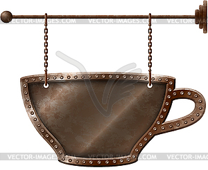 Coffee cup signboard on chains - vector clipart