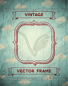 Vintage crumpled frame with clouds - vector image