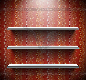 Three shelves on brown wall - vector clipart