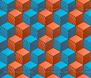 Colorful drawing styled cubes pattern - vector image