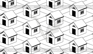 Monochrome seamless pattern with houses - vector image