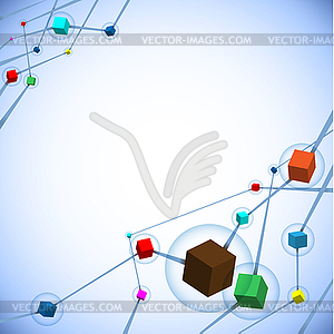 Abstract flying connected cubes - vector image