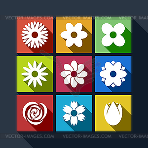 Набор цветочных иконки с длинной тенью - клипарт в векторном формате
