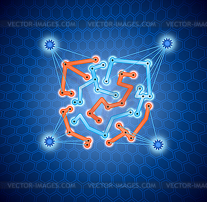 Abstract connectors on blue hive - vector clipart