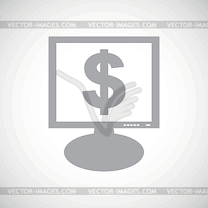 Dollar grey monitor icon - vector image
