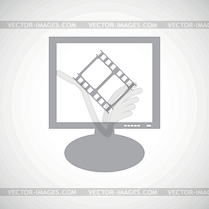 Movie grey monitor icon - vector image