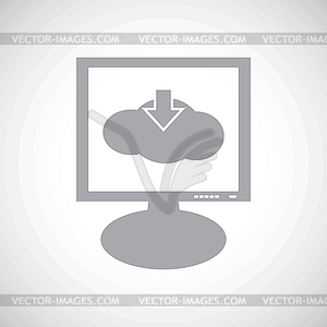 Cloud download grey monitor icon - vector clip art