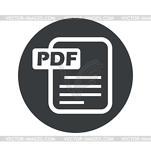 Monochrome round PDF file icon - vector clipart