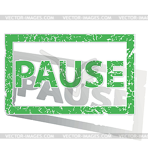 Green outlined PAUSE stamp - vector image