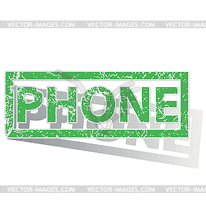 Green outlined PHONE stamp - vector image