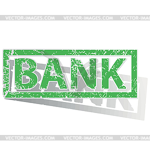 Green outlined BANK stamp - vector image