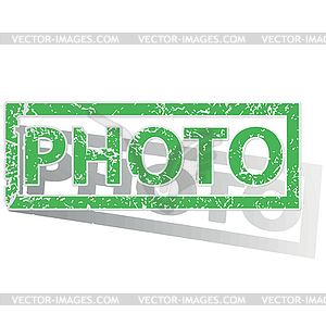 Green outlined PHOTO stamp - vector image