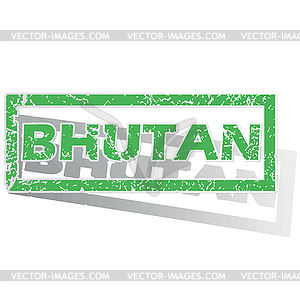 Green outlined Bhutan stamp - vector clip art