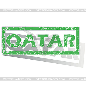 Green outlined Qatar stamp - vector image