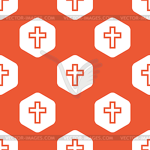 Orange hexagon christian cross pattern - vector clipart