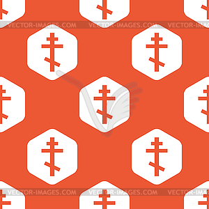 Orange hexagon orthodox cross pattern - vector image