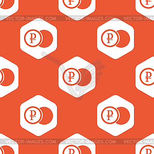 Orange hexagon ruble coin pattern - vector image