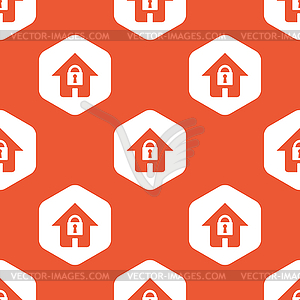 Orange hexagon locked house pattern - color vector clipart