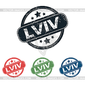 Round Lviv city stamp set - vector image