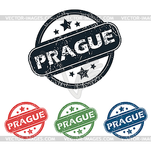 Round Prague city stamp set - vector image
