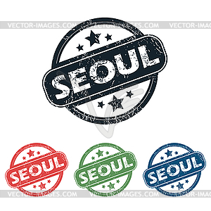 Round Seoul city stamp set - vector clip art